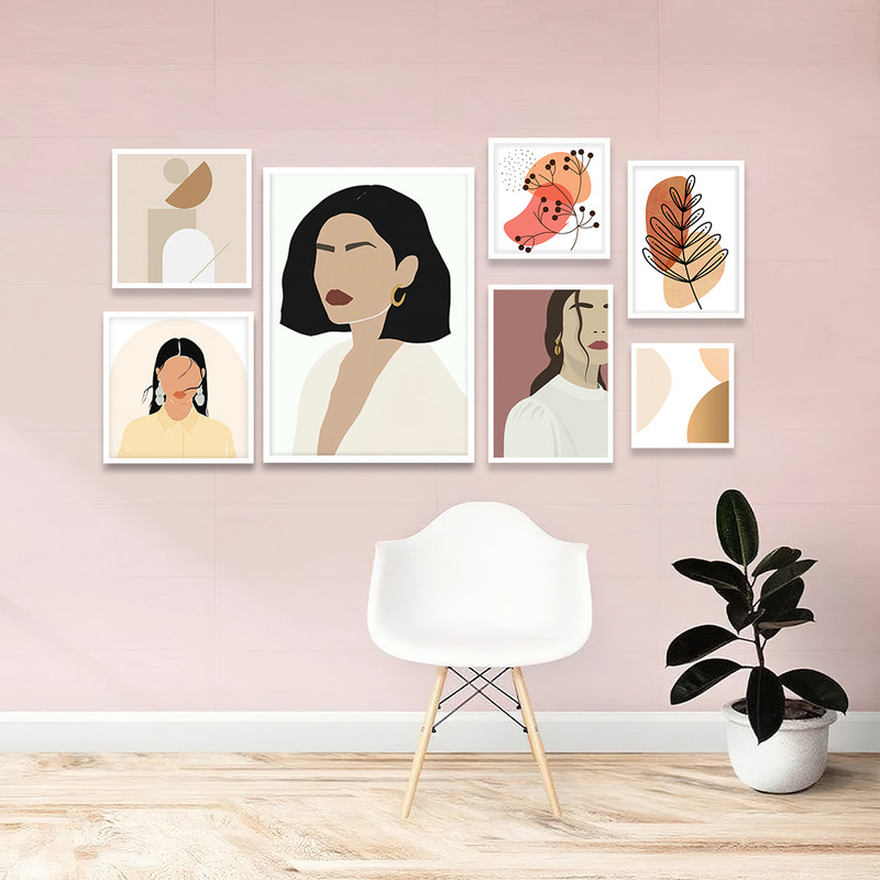 تابلو بکلیت طرح نقاشی مینیمال پرتره مدل W-682 مجموعه 7 عددی