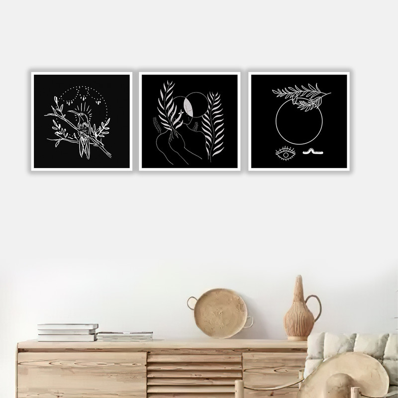 تابلو بکلیت طرح مینیمال برگ و چشم و چهره مدل W-647 مجموعه 3 عددی