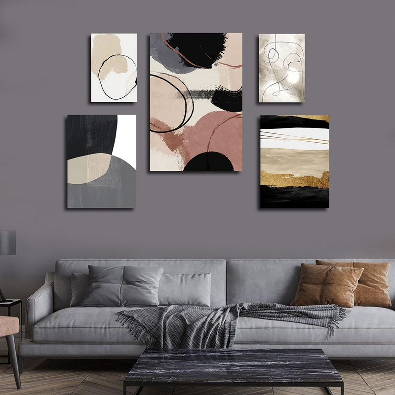 تابلو شاسی بکلیت طرح نقاشی مدرن سبک آبستره مدل SH-1801 مجموعه 5 عددی