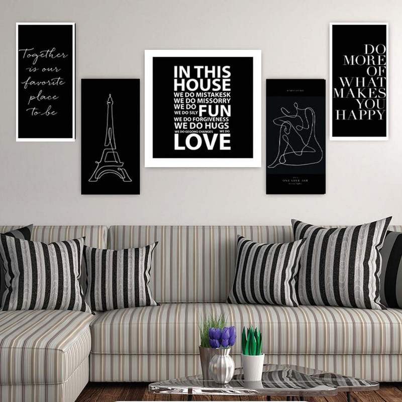 تابلو شاسی بکلیت طرح مدرن نقاشی مینیمال و جمله انگیزشی مدل SH-1932 مجموعه 5 عددی