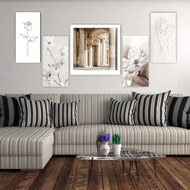 تابلو شاسی بکلیت طرح مدرن معماری و نقاشی مینیمال مدل SH-1936 مجموعه 5 عددی