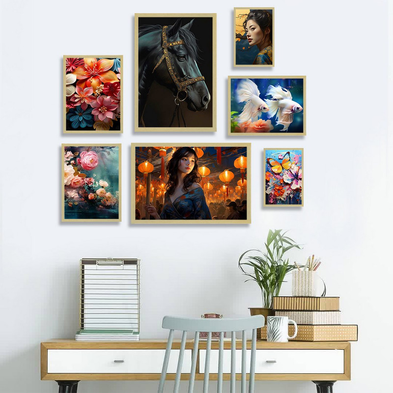 تابلو بکلیت طرح ماهی و گل رنگی مدل BE-1181 مجموعه 7 عددی