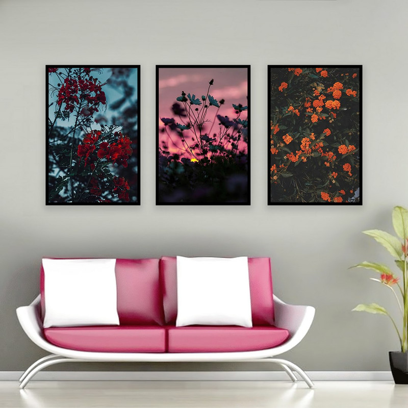 تابلو بکلیت مدل طرح طبیعت پاییزی و گل رنگی B-983  مجموعه 3 عددی