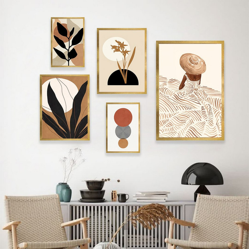 تابلو بکلیت مدل طرح مینیمال برگ و دخترانه T-966  مجموعه 5 عددی