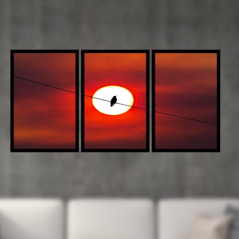 تابلو بکلیت طرح نقاشی پرنده و غروب خورشید مدل B-S4798