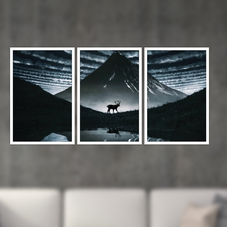 تابلو بکلیت طرح منظره کوهستان و ابر مدل W-S4791 مجموعه 3 عددی