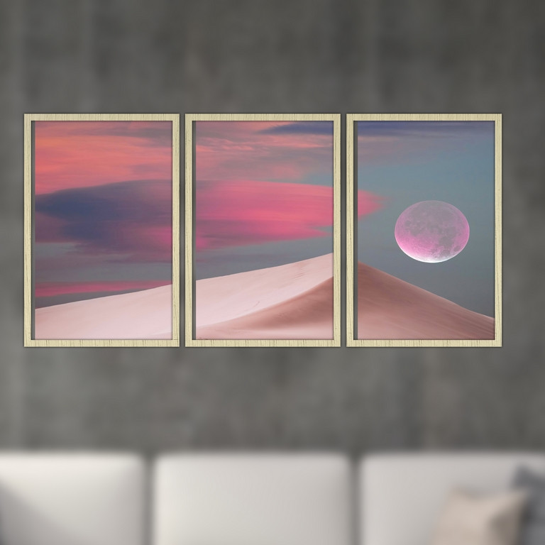 تابلو بکلیت طرح نقاشی منظره کویری مدل S4780 مجموعه 3 عددی