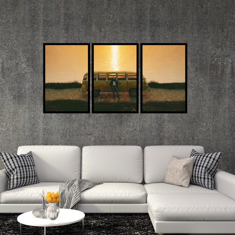 تابلو بکلیت طرح نقاشی غروب و تنهایی مدل B-S4876 مجموعه سه عددی