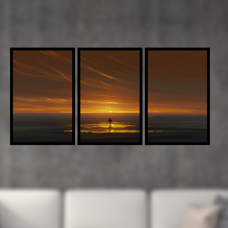 تابلو بکلیت طرح غروب آفتاب کویری مدل B-S4879 مجموعه 3 عددی