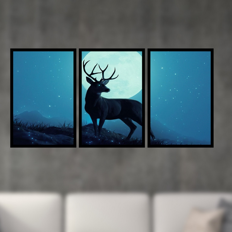 تابلو بکلیت طرح نقاشی ماه و گوزن مدل B-S4875 مجموعه 3 عددی