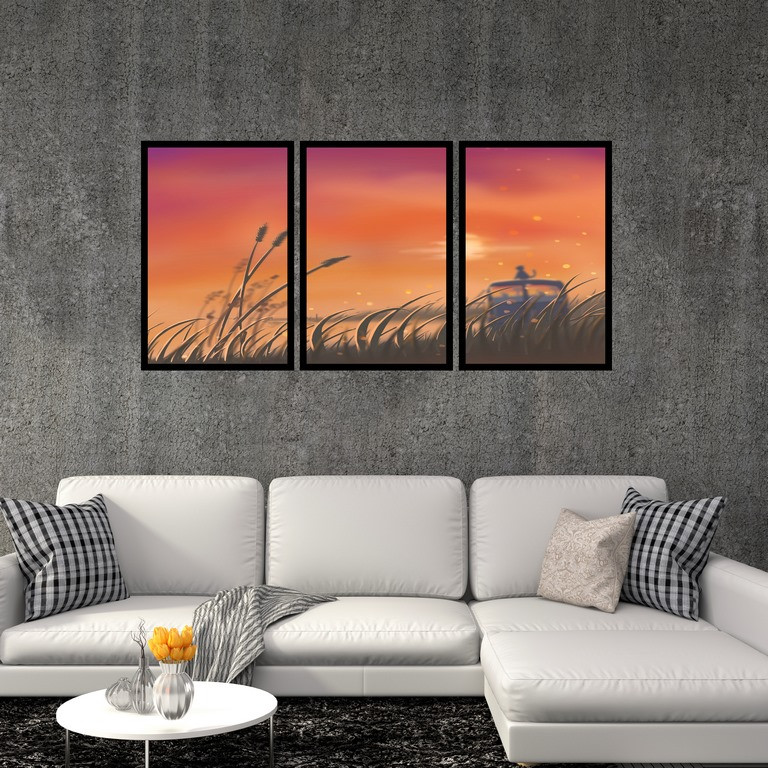 تابلو بکلیت طرح نقاشی گندمزار مدل B-S4869 مجموعه سه عددی
