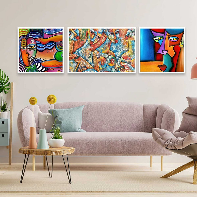 تابلو بکلیت طرح نقاشی کوبیسم مدل W-787 مجموعه 3 عددی
