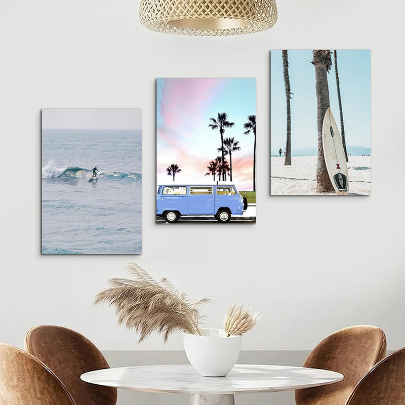 تابلو شاسی بکلیت طرح درخت نخل و ساحل دریا مدل SH-1021 مجموعه 3 عددی