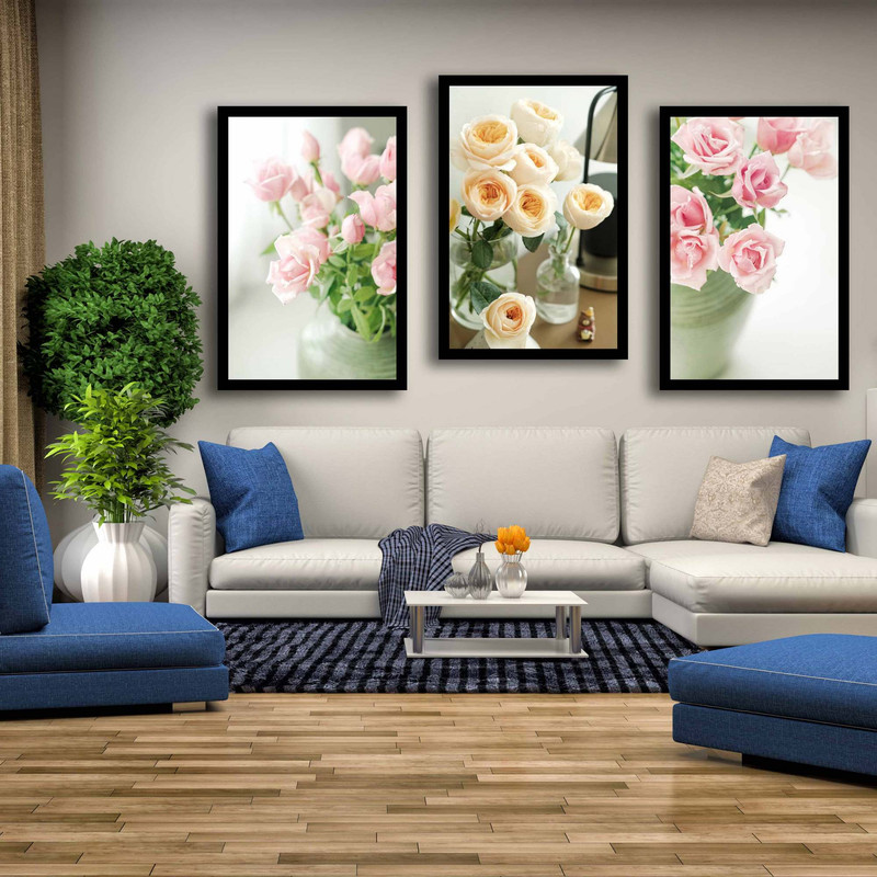 تابلو بکلیت طرح دکوراتیو گلدان گل مدل B-1506 مجموعه 3 عددی