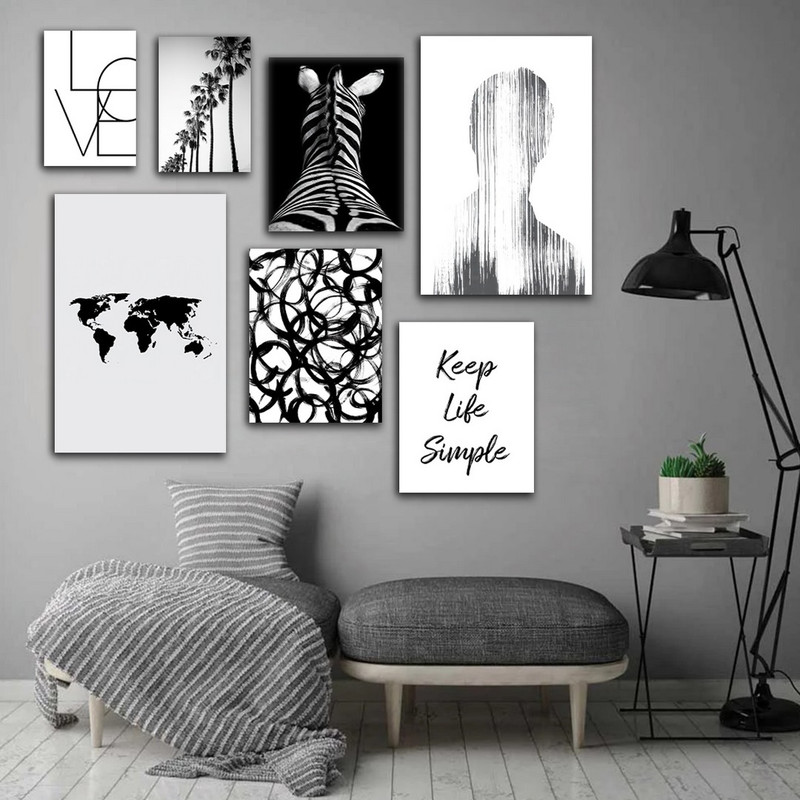 تابلو شاسی بکلیت طرح مدرن سیاه و سفید زبرا و جمله انگیزشی مدل SH-710 مجموعه 7 عددی