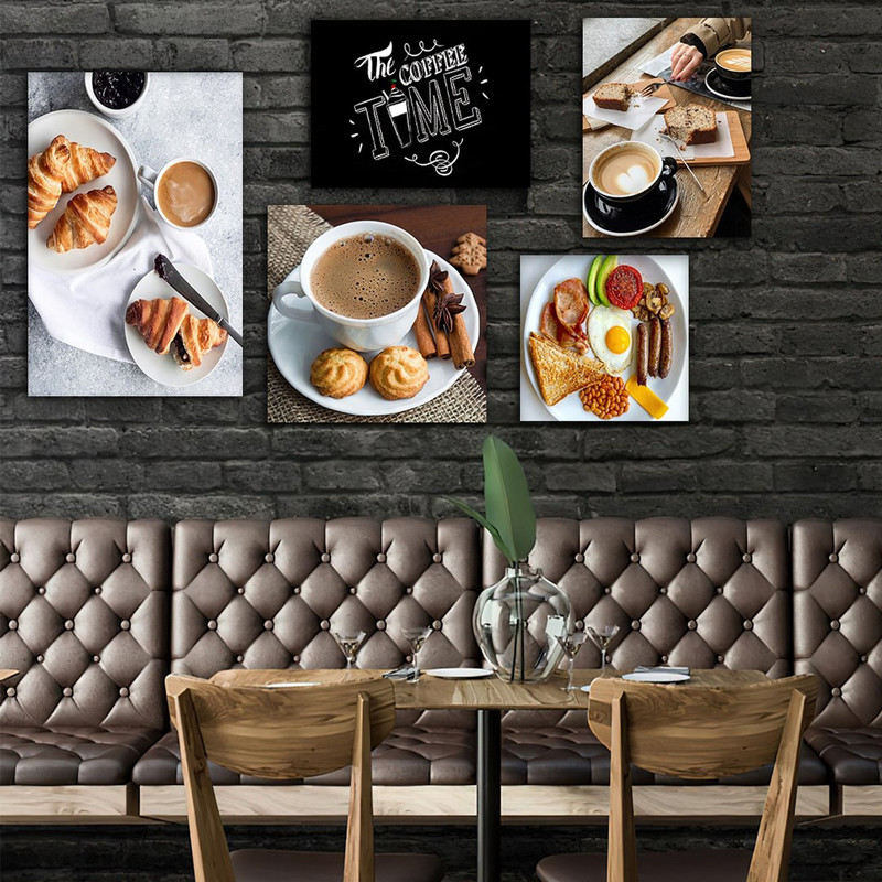 تابلو شاسی بکلیت طرح کافه قهوه و کروسان مدل SH-700 مجموعه 5 عددی