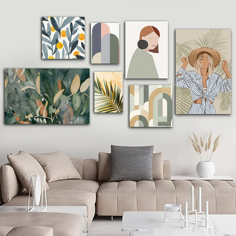 تابلو شاسی بکلیت طرح نقاشی مینیمال و طبیعت مدل SH-687 مجموعه 7 عددی