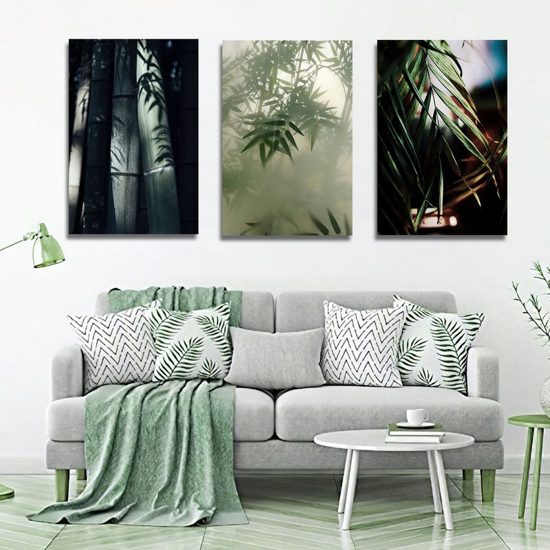 تابلو شاسی بکلیت طرح دکوری مدرن برگ و جنگل بامبو مدل SH-1458 مجموعه 3 عددی