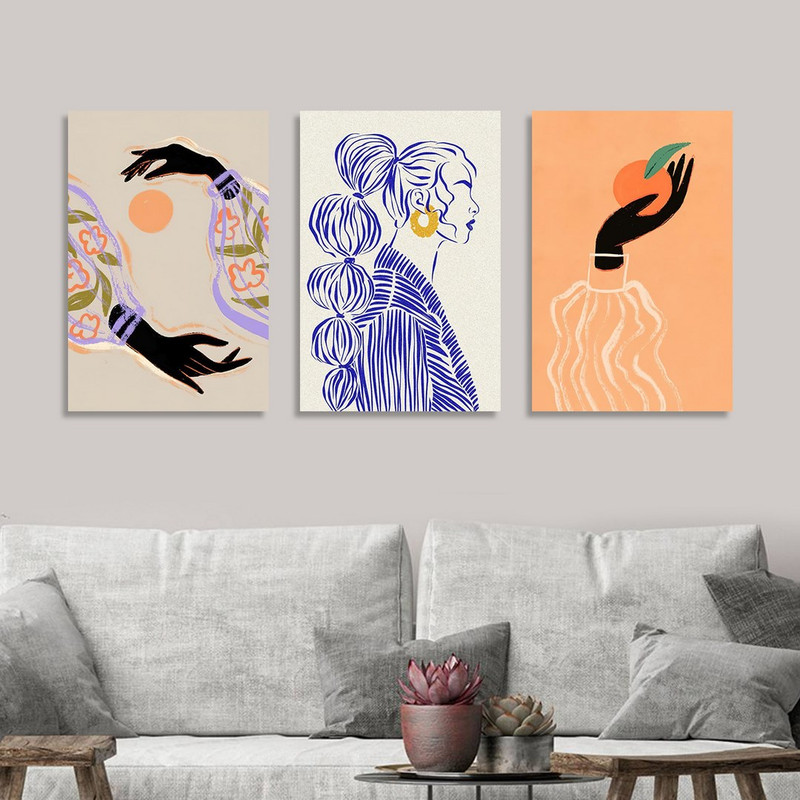 تابلو شاسی بکلیت طرح نقاشی فانتزی دکوراتیو مدرن مدل SH-1438 مجموعه 3 عددی