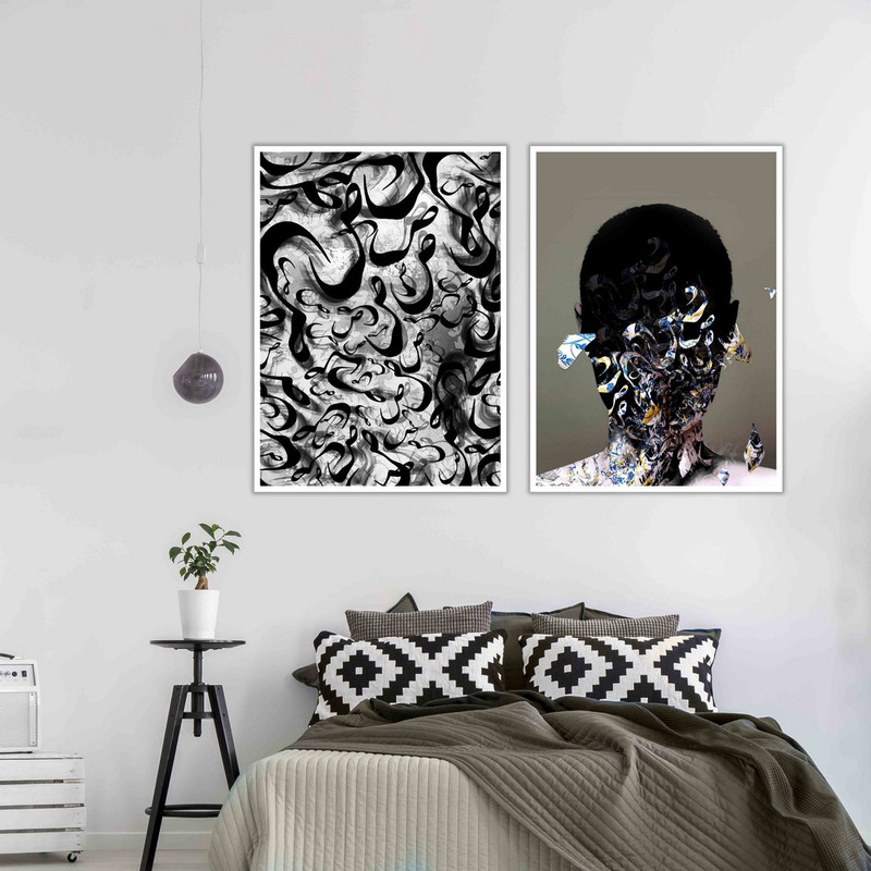 تابلو بکلیت طرح دکوراتیو چهره و خوشنویسی مدل w-473 مجموعه 2عددی