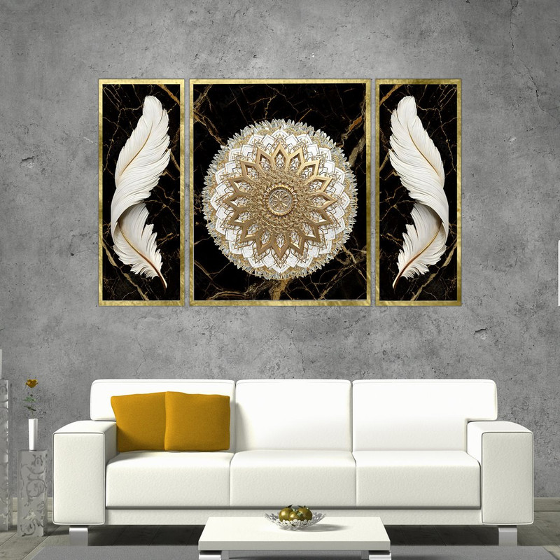 تابلو بکلیت طرح گل و پر مدل T-462 مجموعه 3 عددی