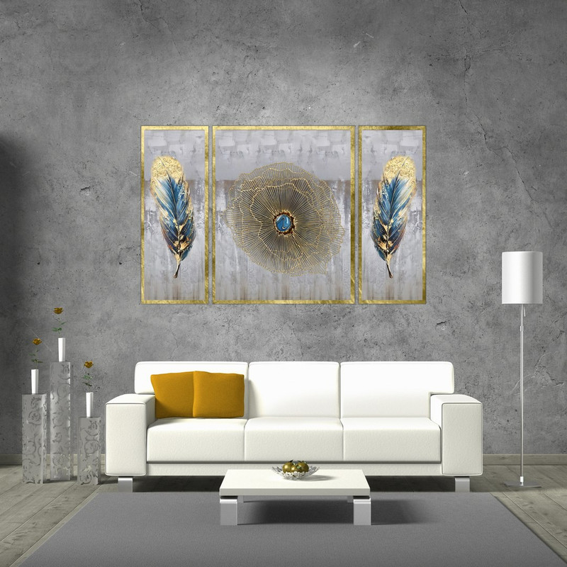 تابلو بکلیت طرح چشم نظر و پر طلایی مدل T-460 مجموعه 3 عددی