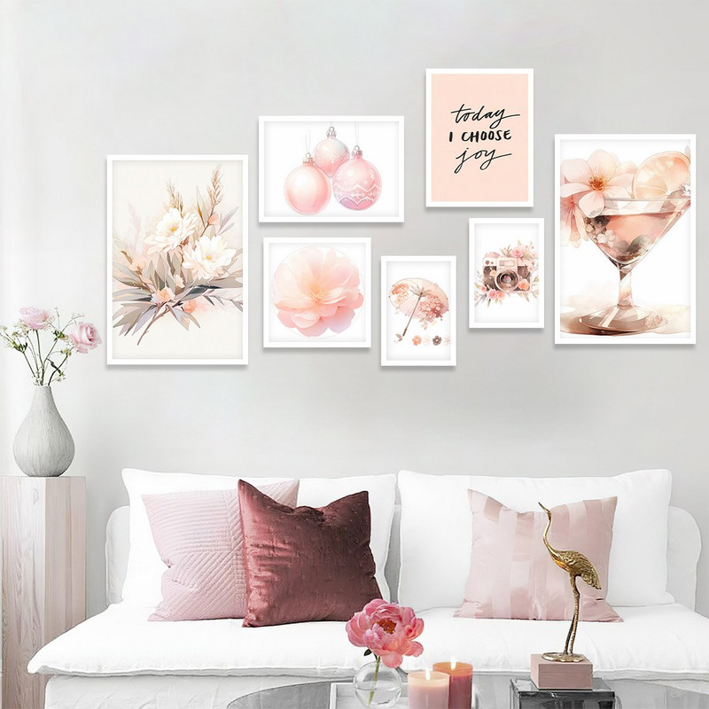 تابلو بکلیت طرح دکوراتیو گل صورتی مدل W-1146 مجموعه 7 عددی