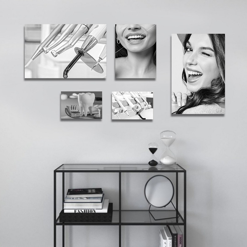 تابلو شاسی بکلیت طرح لبخند و مطب دندانپزشکی مدل SH-1324 مجموعه 5 عددی