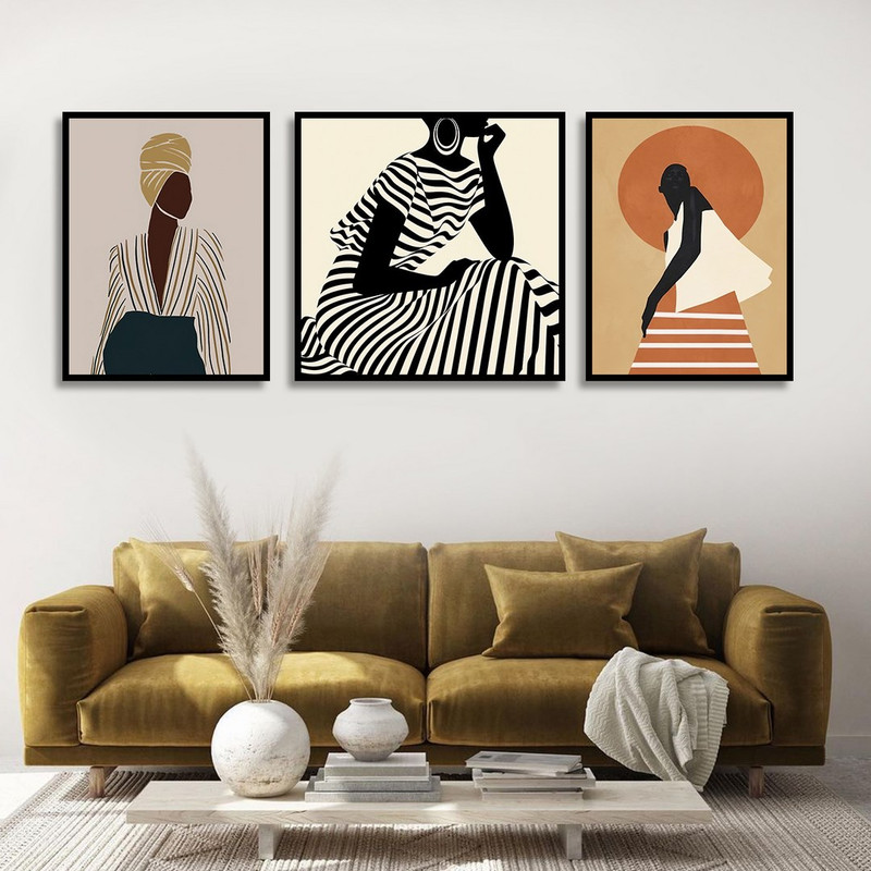 تابلو بکلیت طرح نقاشی دکوری مدرن آفریقایی مدل B-1500 مجموعه 3 عددی
