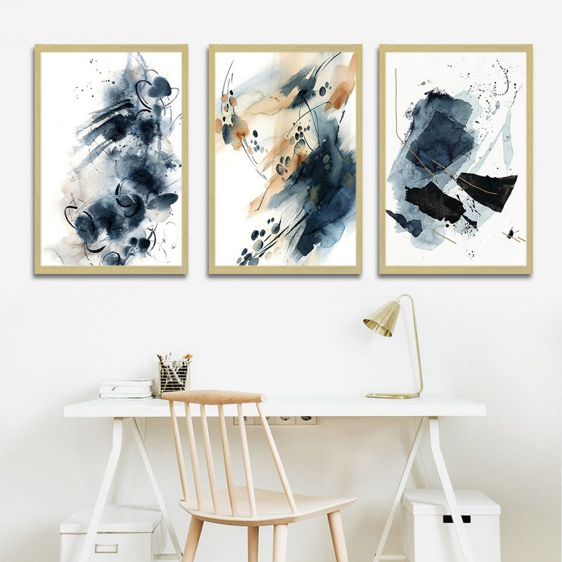 تابلو بکلیت طرح نقاشی دکوری مدرن آبستره مدل BE-1481 مجموعه 3 عددی