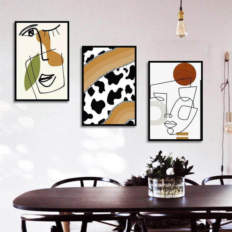تابلو بکلیت طرح نقاشی دکوراتیو مدرن سبک کوبیسم مدل B-1427 مجموعه 3 عددی