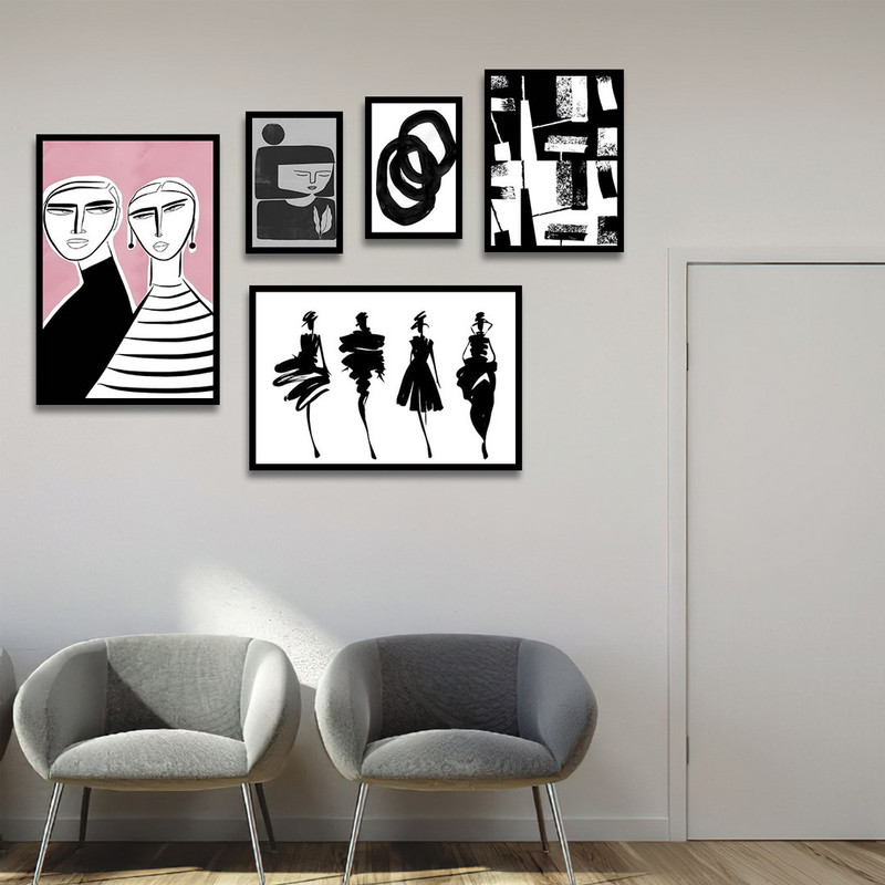 تابلو بکلیت طرح نقاشی دکوراتیو مدرن سبک کوبیسم مدل B-1414 مجموعه 5 عددی