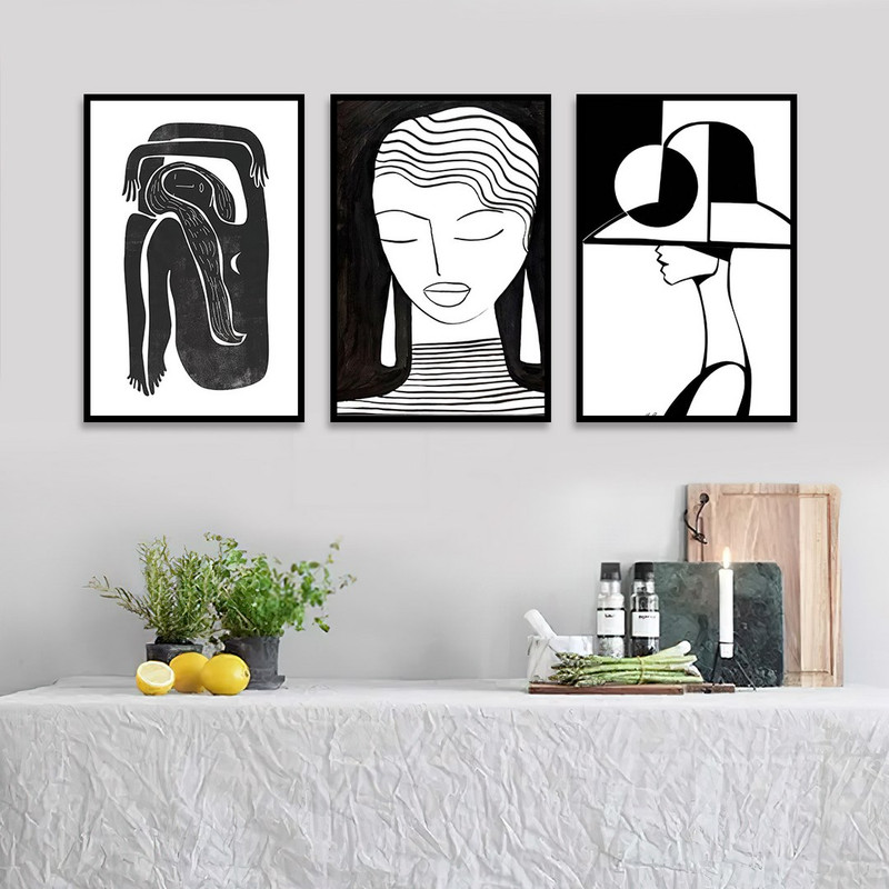 تابلو بکلیت طرح نقاشی دکوراتیو مدرن سبک کوبیسم مدل B-1397 مجموعه 3 عددی