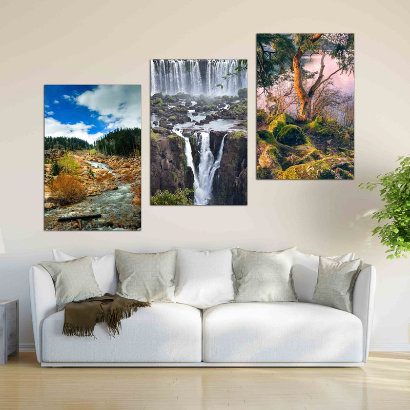 تابلو شاسی بکلیت طرح طبیعت آبشار و جنگل مدل SH-429 مجموعه 3 عددی