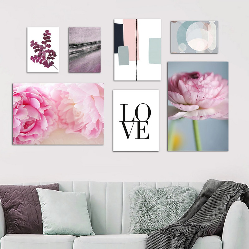 تابلو شاسی بکلیت طرح ترکیبی مینیمال و گل رز صورتی مدل SH-976 مجموعه 7 عددی