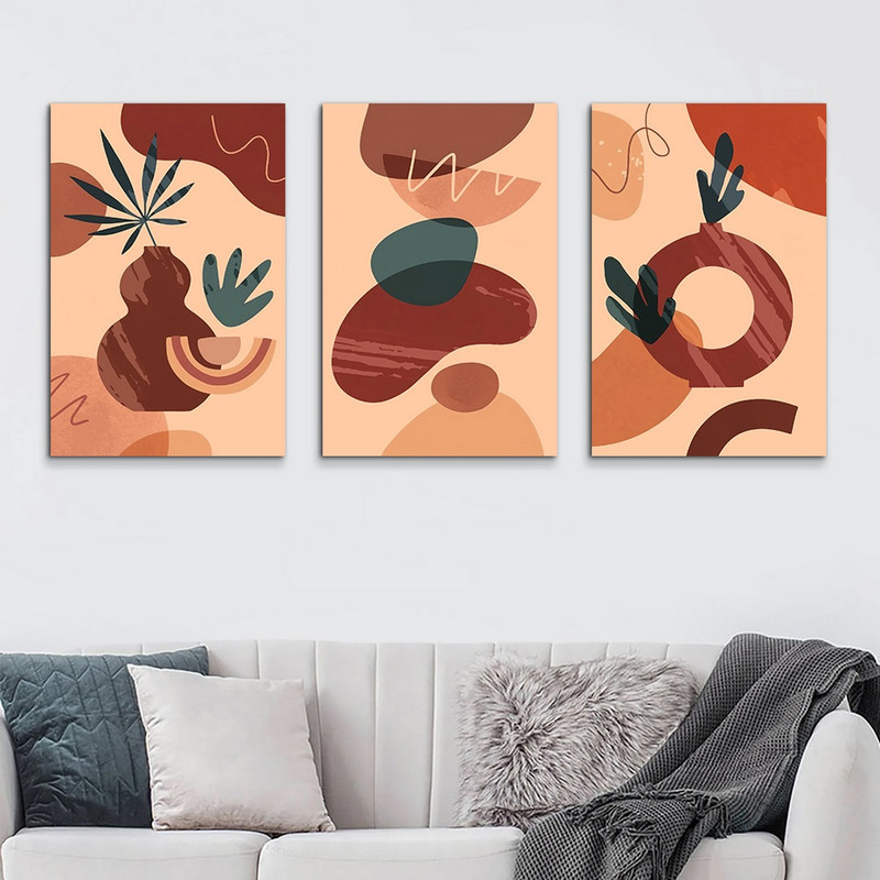 تابلو شاسی بکلیت طرح نقاشی مینیمال گل و گلدان مدل SH-959 مجموعه 3 عددی