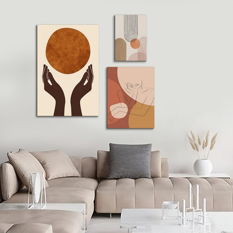 تابلو شاسی بکلیت طرح نقاشی مینیمال دست مدل SH-953 مجموعه 3 عددی