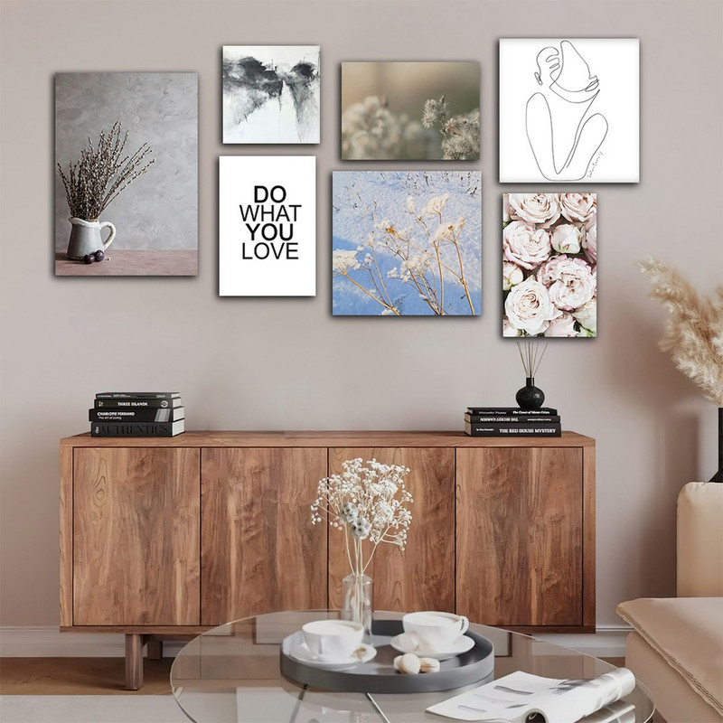 تابلو شاسی بکلیت طرح طبیعت و نقاشی لاین آرت مدل SH-898 مجموعه 7 عددی