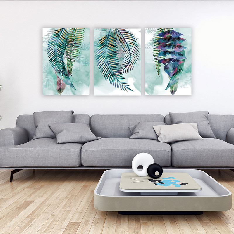 تابلو شاسی بکلیت طرح مدرن طبیعت و برگ سبز مدل SH-1871 مجموعه 3 عددی