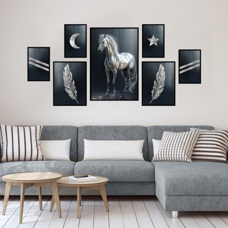 تابلو بکلیت طرح مدرن ماه و ستاره  مدل B-1541 مجموعه 7 عددی