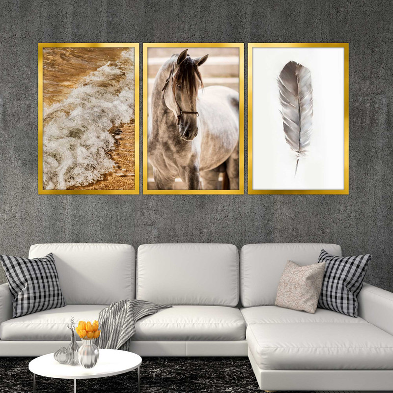 تابلو بکلیت طرح منظره دریا و اسب مدل T-1556 مجموعه 3 عددی