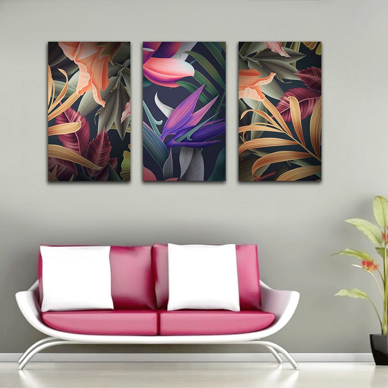 تابلو شاسی بکلیت طرح دکوراتیو گل و برگ مدل SH-678 مجموعه 3 عددی