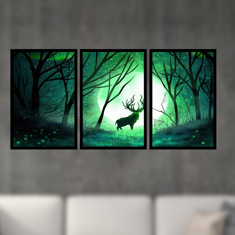 تابلو بکلیت طرح جنگل و آسمان پرستاره مدل B-S4905 مجموعه 3 عددی