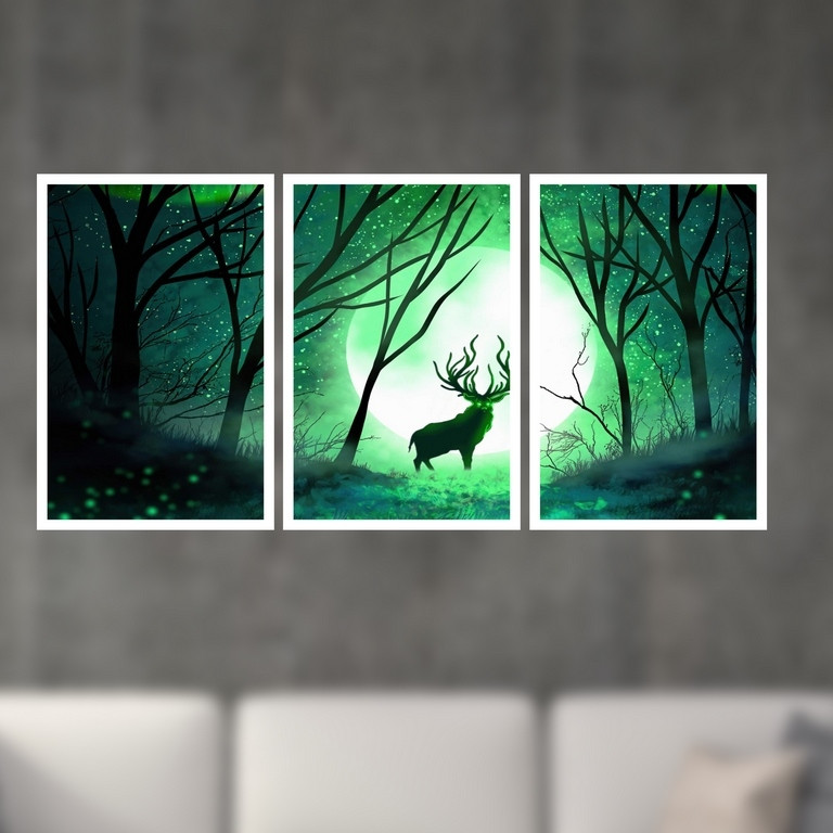 تابلو بکلیت طرح جنگل و آسمان پرستاره مدل W-S4905 مجموعه 3 عددی