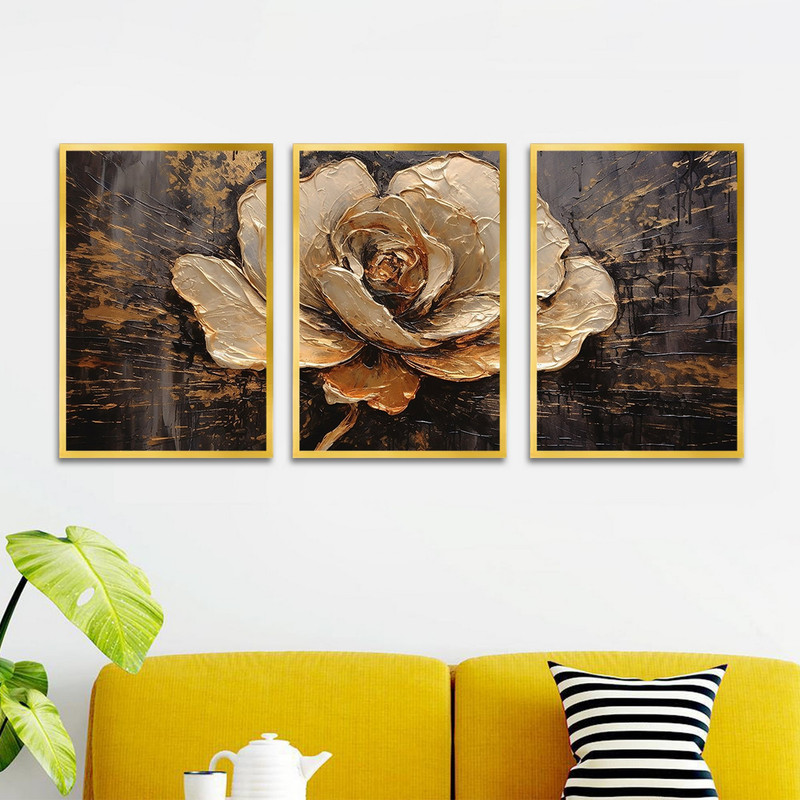 تابلو بکلیت طرح نقاشی مدرن گل  مدل T-1626 مجموعه 3 عددی