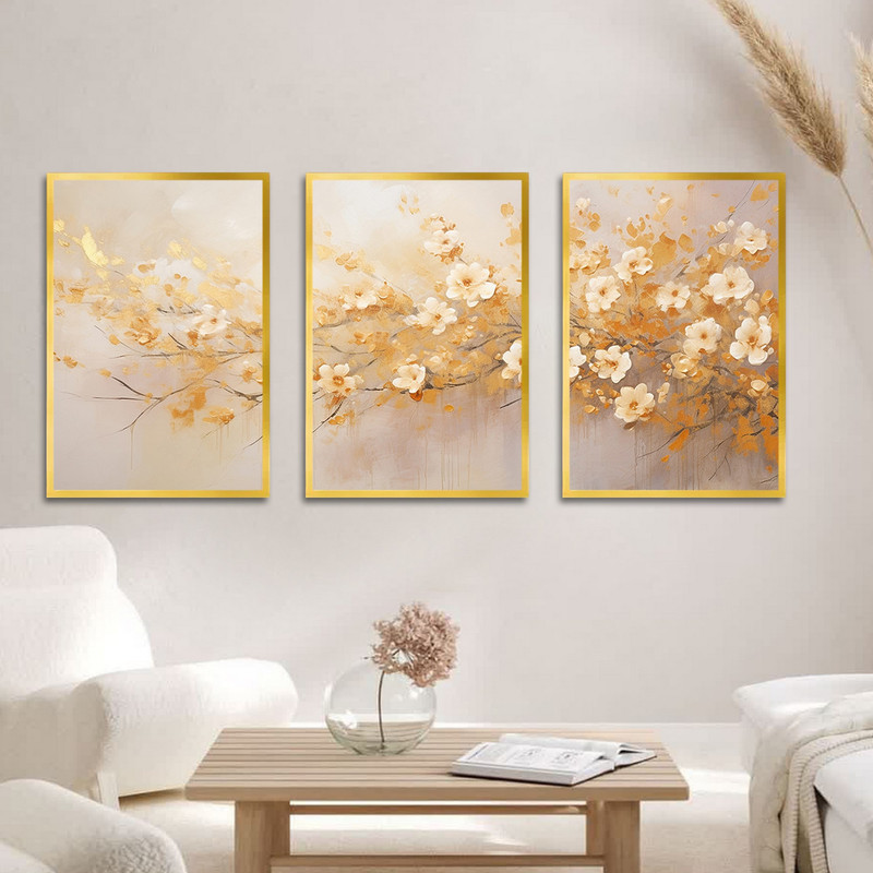 تابلو بکلیت طرح نقاشی مدرن رنگ روغن گل مدل T-1613 مجموعه 3 عددی