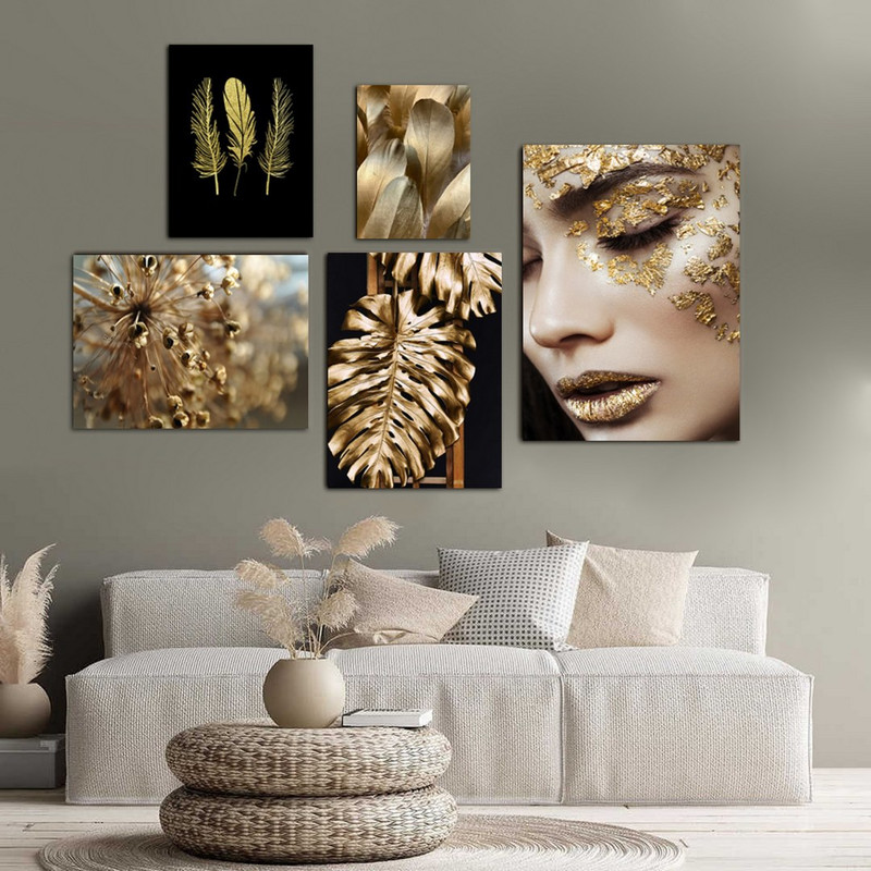 تابلو شاسی بکلیت طرح چهره و برگ طلایی مدل SH-333 مجموعه 5 عددی