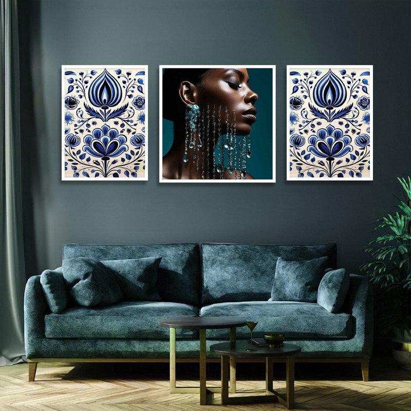 تابلو بکلیت طرح دختر سیاه پوست مدل W-1204 مجموعه 3 عددی