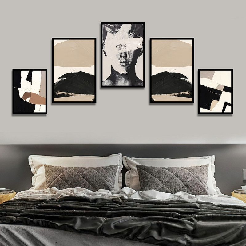 تابلو بکلیت طرح نقاشی مدرن سبک آبستره مدل B-1774 مجموعه 5 عددی