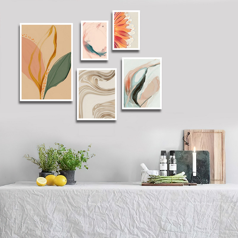 تابلو بکلیت طرح نقاشی مدرن آبرنگ برگ و گل مدل W-1735 مجموعه 5 عددی